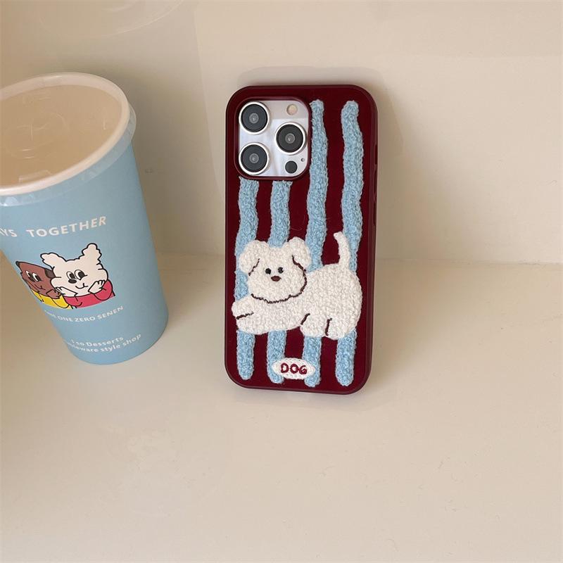 

Blue Stripe Puppy Embroidery iPhone Case with Wrist Strap - Compatible with iPhone 13, 14, 15 Pro Max, and 16 iPhone 14 Pro