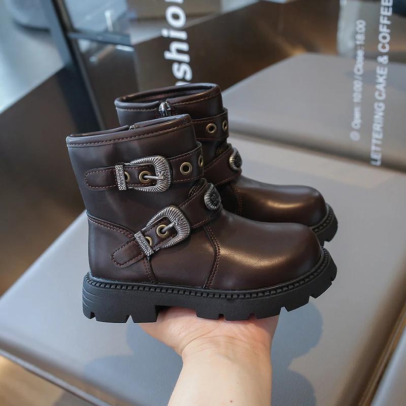 2024 Children Fashion Boots for Girl Autumn Winter New Fashion British Style Soft Sole Anti-slippery Versatile Chic Leather Shoe
