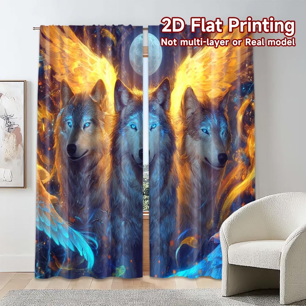 2pcs, 2D FLAT PRINTING Curtains (Without Rod) Lunar Wolves Popular Fashionable Curtains Versatile Durable Polyester Curtains