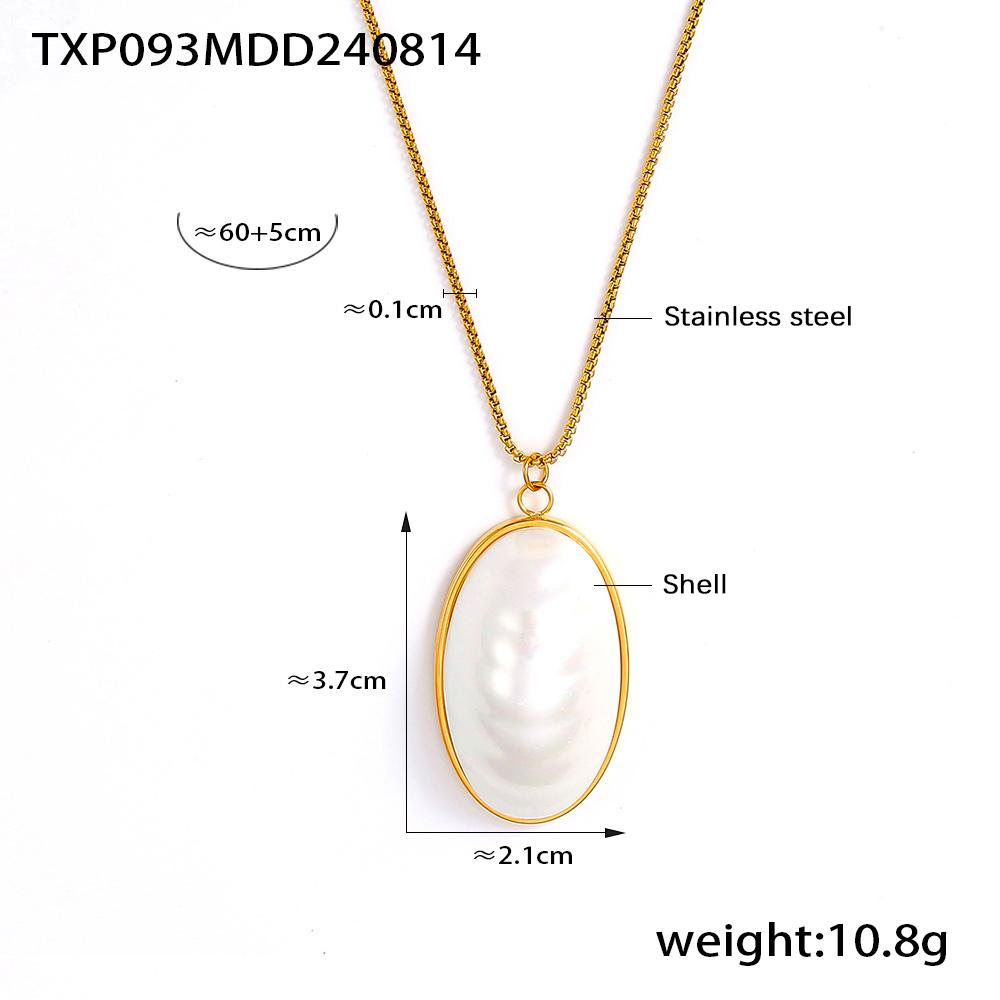 Oval Shell Pendant Necklace Open Ring Stud Earring For Women 18k Gold Plated Stainless Steel Chain Necklaces Rings Earrings Sets