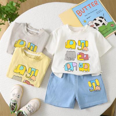 Set cu mâneci scurte pentru copii de 0-5 ani, desene animate casual pentru băieți Top + pantaloni scurți din blugi Set din două piese Haine drăguță pentru bebeluși