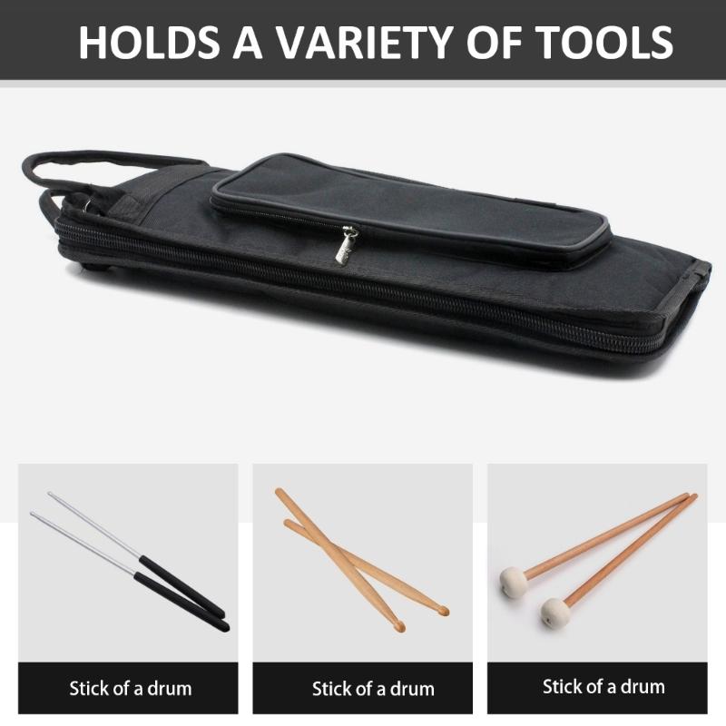 Drum Sticks Gig Bag Waterproof Drum Accessories Storage Drum Stick Mallets Carry Bag Drumstick Bag with External Pocket