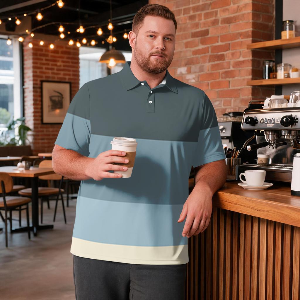Men's Big Size Plaid Print Golf Shirt Breathable Short Sleeve Polo Shirt Suitable for Casual Workwear Tops
