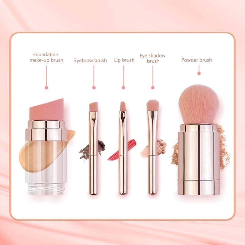 5 In 1 Portable Retractable Makeup Brushes for Foundation Eyebrow Lip Eyeshadow Loose Powder Cosmetic Makeup Brush Tool