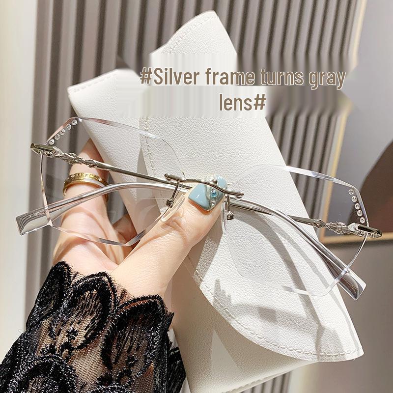 Photochromic Rimless Anti-Blue Light Myopia Glasses with Diamond Edging