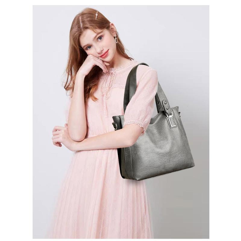 Vintage Leather Shoulder Crossbody Bag Tote Structured Leather Tote Bag with Adjustable Strap Women's Shoulder Bag for Daily Use
