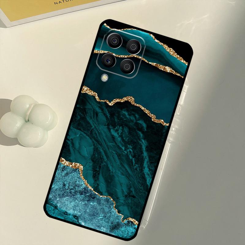 Gold Indigo Faux Malachite For Samsung Galaxy M33 M13 M14 M12 M32 M52 M31 M55 M15 M11 M21 M35 M53 M34 M54 M06 M16 Case