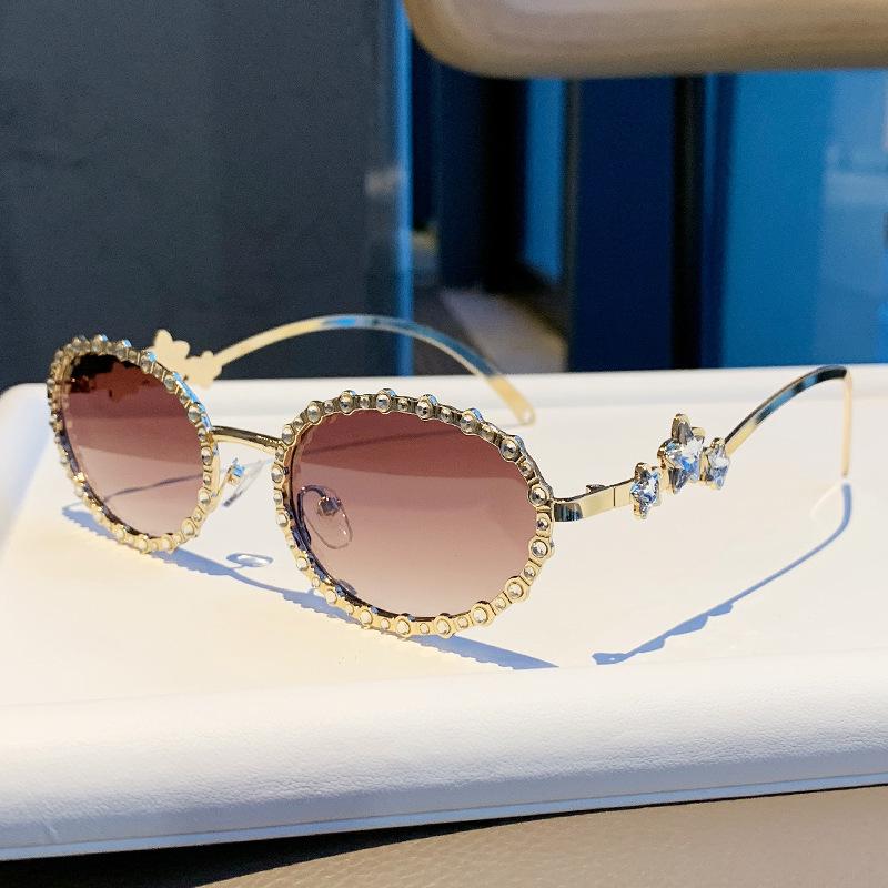 Star Diamond Rhinestone Round Frame Sunglasses - Versatile & High-End Glasses for Parties