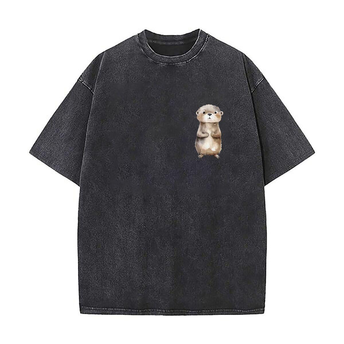 

Cute Otter Low Profile Mens Hat Black Fitted All Seasons Travel Oversized Short Sleeve Loose Streetwear Short Sleeve Tops Tee S