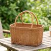 Rectangular Wicker Basket OpenTop Rattan with Handle Structured for Shoppers, Picnickers,