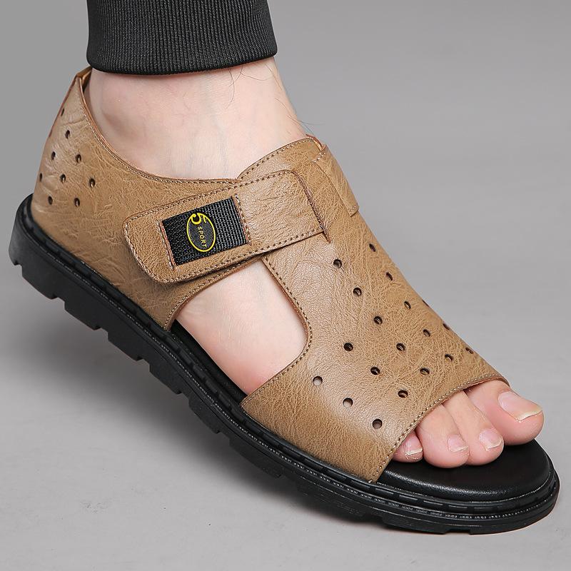 Sandales en cuir Yuanchang été creuses pour hommes décontractées respirantes mode romaines chaussures de plage