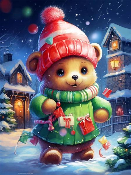 Diamond Painting Kit Bear Animal Home Decor Full Square Round Embroidery Mosaic Winter Christmas Handmade Gift