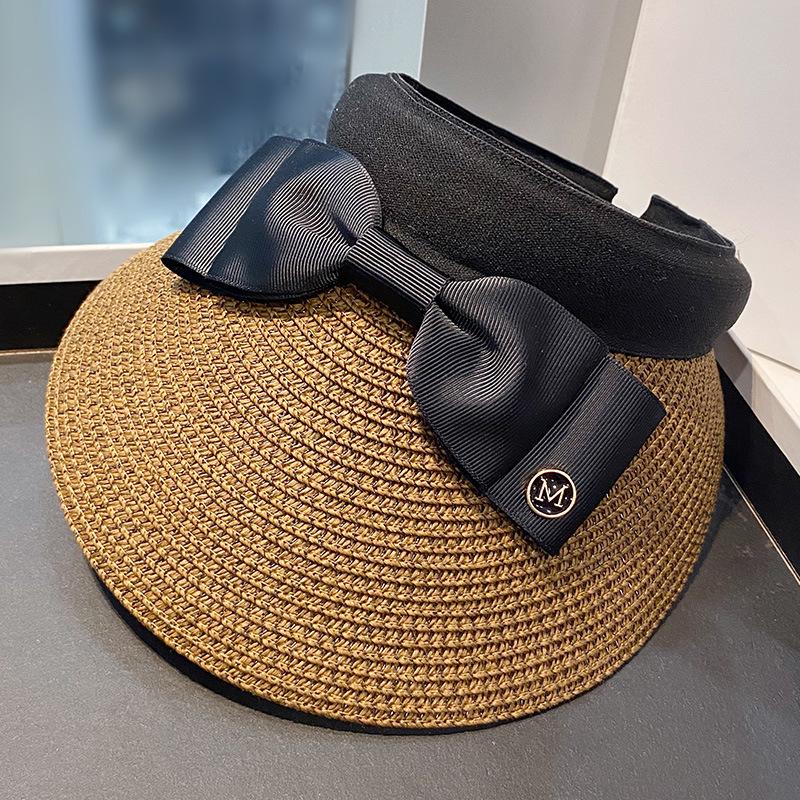 

Summer Empty Top Raffia Straw Hat Women Outdoor Travel Beach Sunscreen Anti Uv Riding Sun Hat Girl Big Brim Bow Visor Cap хаки