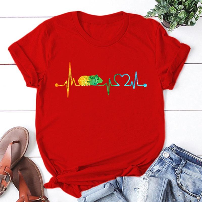 New Guinea Pig Heartbeat Printing T Shirts Fashion Womens Summer Cool Short Sleeve Tops Tee Shirts