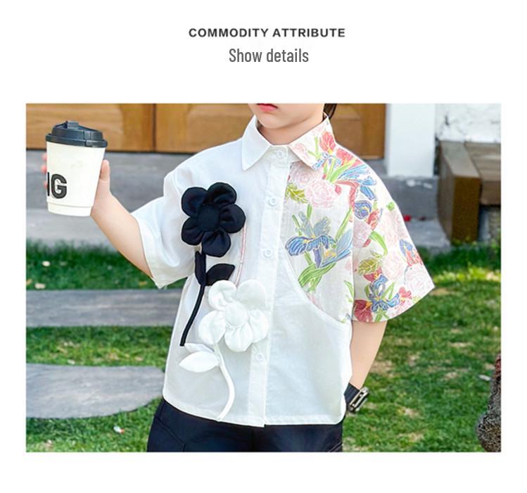 Boys' 2026 Summer Fashion: 3D Flower Print Short Sleeve Shirt & Shorts Set