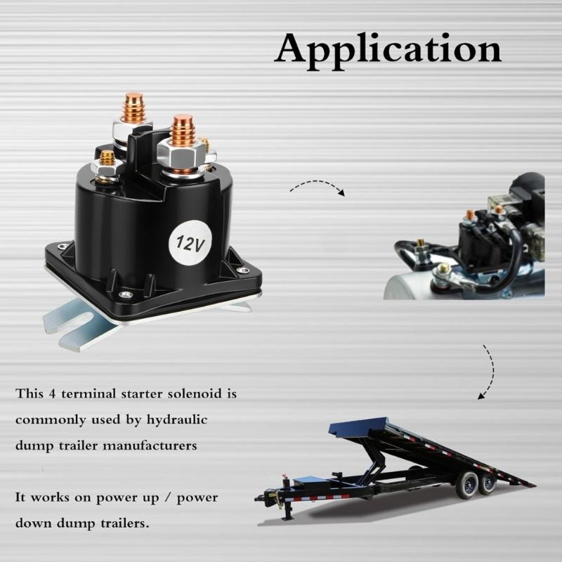 12V Dump Trailer Solenoid Relays 4-Terminals Intermittent Duty Solenoid Replacement for Hydraulic Pumps Easy To Install