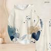 Women Plus Size Two Piece Set Abstract Leaf Printed Hooded Long Sleeve Top Cuffed Pants