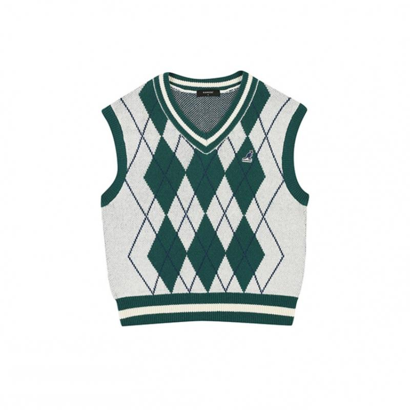 Kangol Women S Argyle Knit veSt 1877 Green