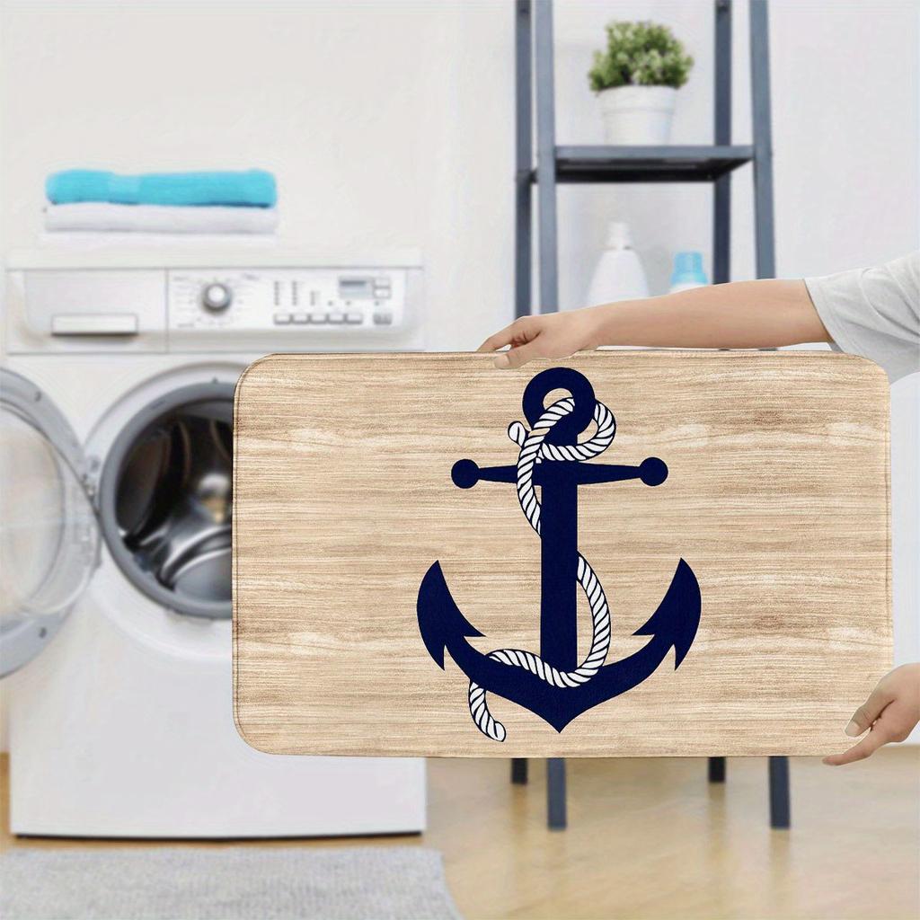 3pcs Sailing Boat Anchor Bathroom Rug Set Non-Slip U-Shaped Mat and Toilet Lid Cover Ocean Nautical Theme Washable Floor Mats