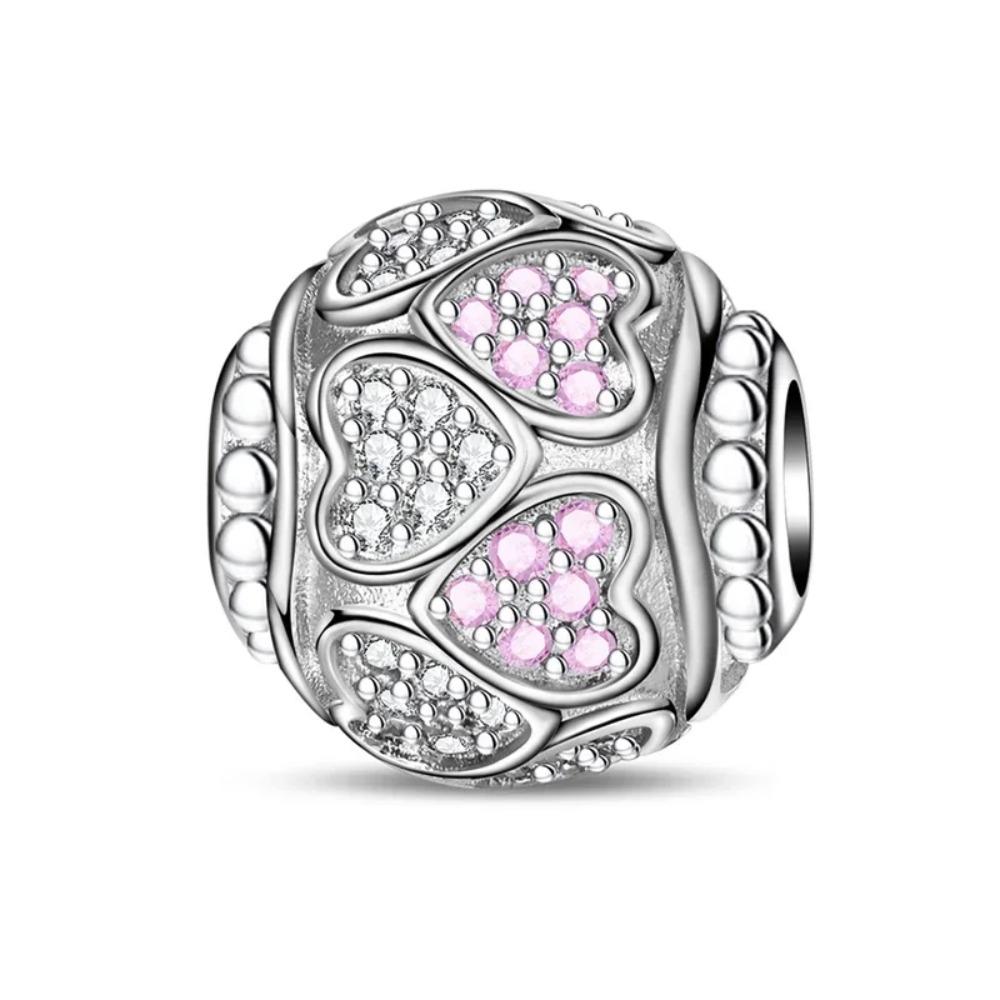 925 Silver Pink Blossom Dangle Charm Butterfly Heart Flower Rose Bird Bead For DIY Necklace Bracelet Fine Jewellery