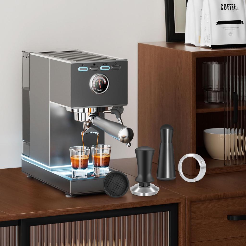 Reoszeank 51mm Espresso Accessory Kit with Spring-Loaded Calibration Tamper, WDT Tool and Dosing Funnel Set for DeLonghi 51mm Espresso Coffee