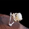 New   Natural Hetian Jade Lotus Handmade Female Model Atmospheric Retro Temperament Open Ring