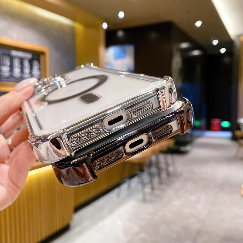 Luxuriöse, stoßfeste Panzerung für die kabellose Magsafe-Ladehülle für das iPhone 15 14 Plus 13 12 11 Pro Max, klare magnetische Abdeckung