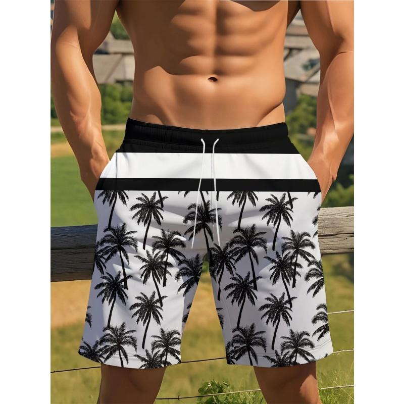 3D Printed Coconut Trees Umbrella Short Pants For Men Colorful Stripes Beach Shorts Summer Hawaiian Board Shorts Swim Trunks