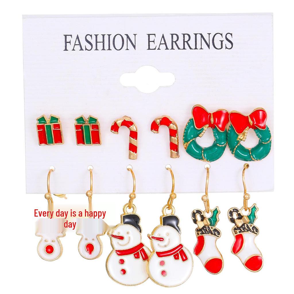 Eur-Am Christmas Earring Set: Creative Snowman, Snowflake, Reindeer & Tree Studs & Dangles