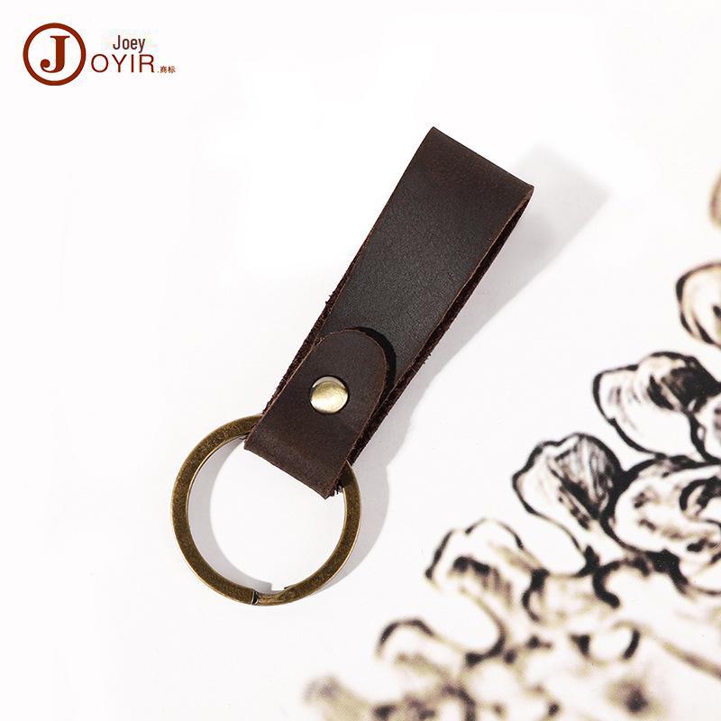 Retro Handmade Cowhide Leather Keychain Pendant - Unique Gift Accessory for Home & Car