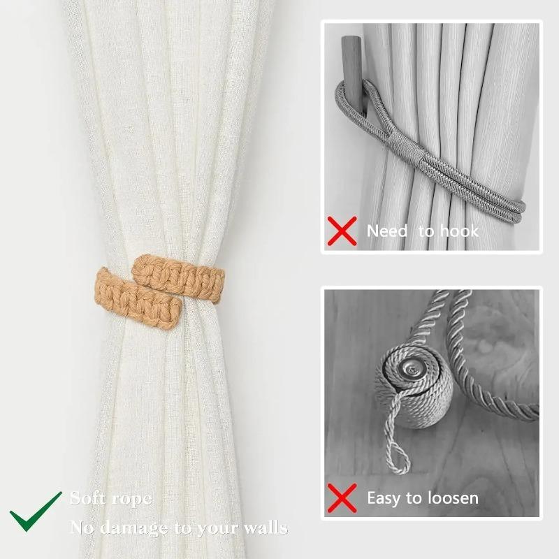 Jute Gardinholdere Flettet Naturtau Holdere Justerbar Vindusdekor Vevd Boho Stil Kysthjem Aksent