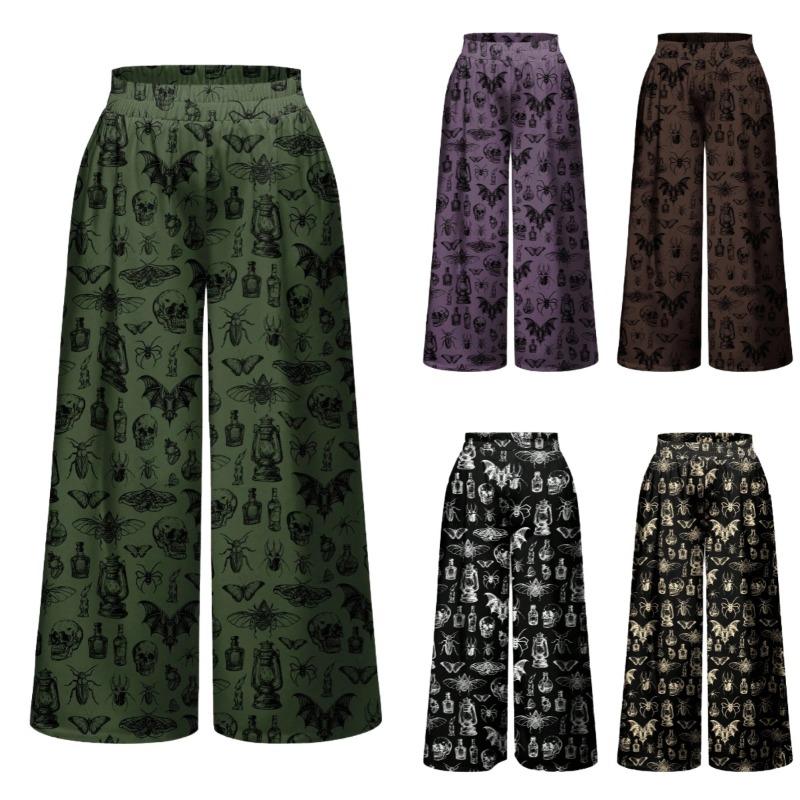 SHEIN2025 Autumn and Winter Halloween Elastic Purse Printed Casual Trousers for Women
