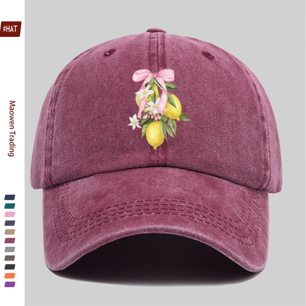 Pc Lemon Print Trucker Cap with Pink Bow Adjustable Snapback Baseball Hat Suitable for Spring Summer Lightweight Sun Hat for