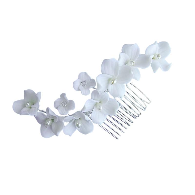 

Handmade Soft Ceramic Hair Combs Messy Bun Maker with Pearls Decor for Female Daily Headdress Jewelries