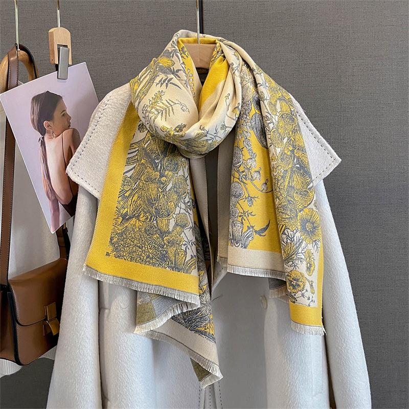 Luxury Winter Print Scarf for Women Cashmere Blanket Warm Pashmina Foulard Shawls Wraps Female Thick Soft Bufanda Scarves Stole