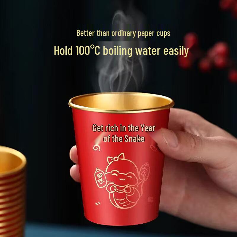 Festive Red Gold Foil Disposable Paper Cups