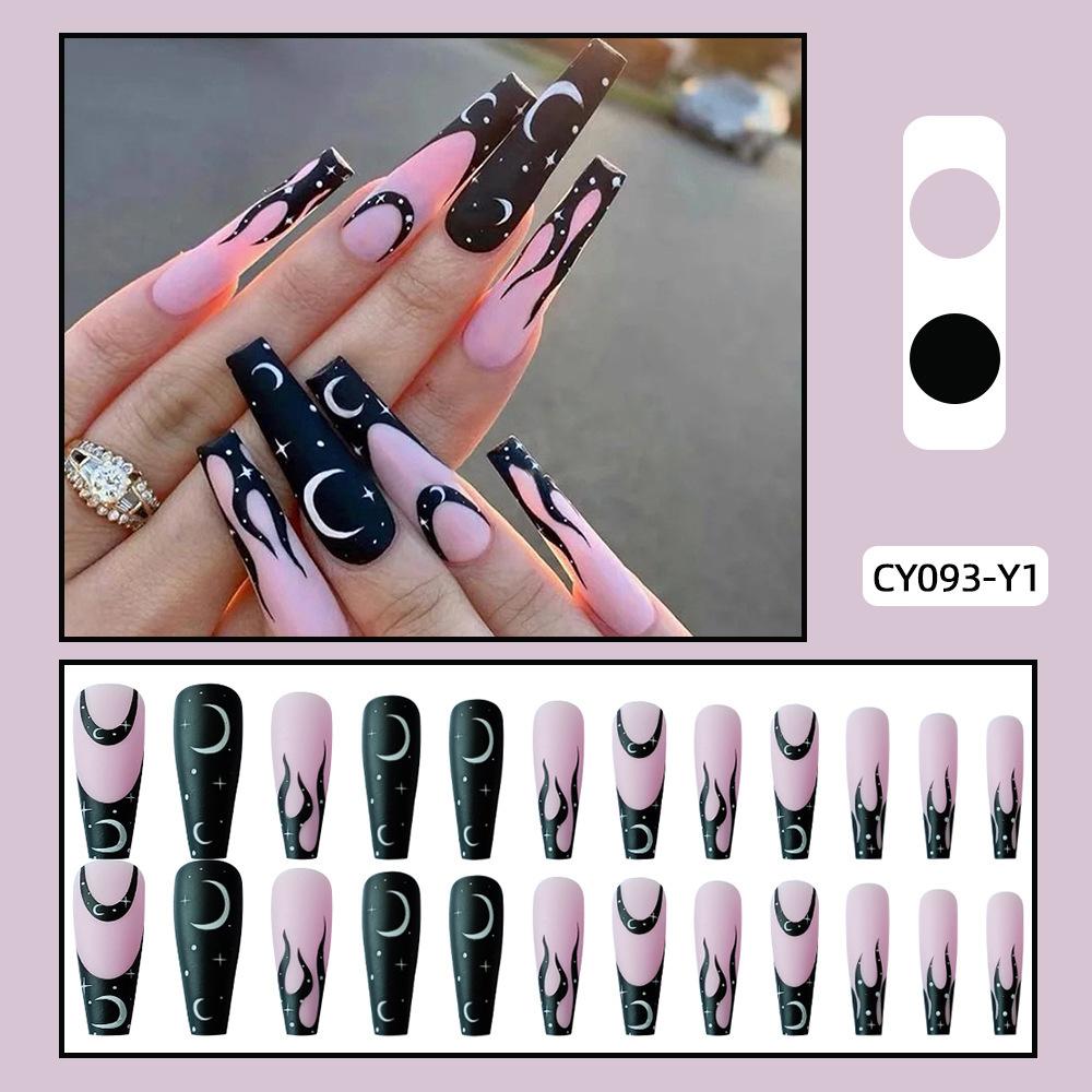 

Набор из 24 блестящих ногтей, накладные с клейкими полосками, корейский милый черный дизайн в виде сердца, накладные ногти с полным покрытием для девочек и женщин A box