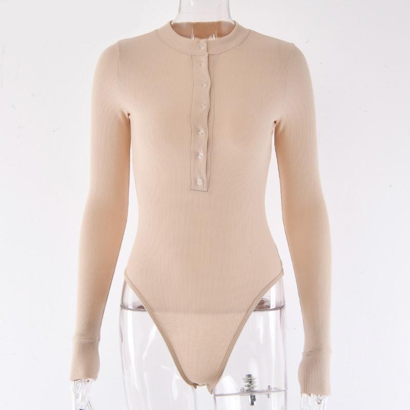 2021 Ležérní Jednodílné body Body Sexy Pletené body s výstřihem do V Ženy Černá Knoflíčky s dlouhým rukávem Dlouhé rukávy Dámské kombinézy