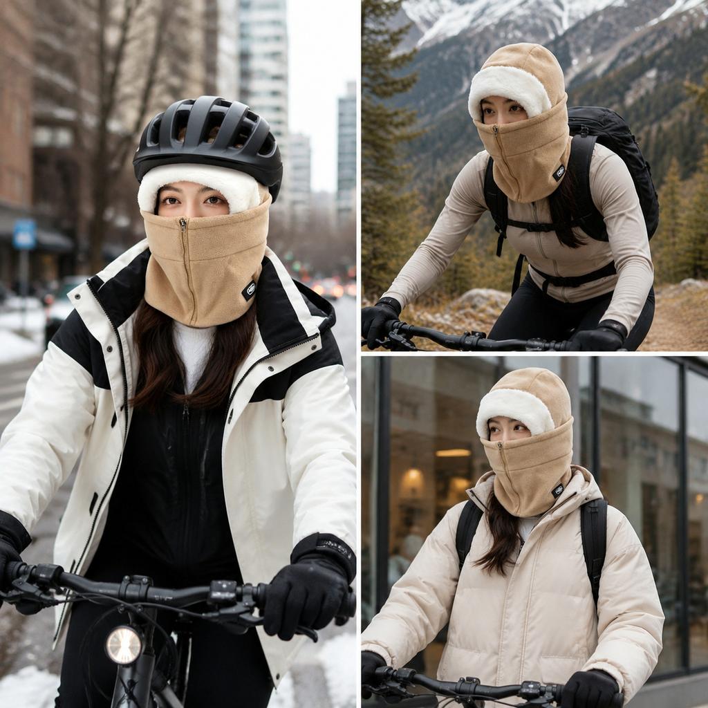 Windproof Thermal Cycling Hood Mask Fleece Lined Breathable Hat for Winter Outdoor Riding Motorcycle