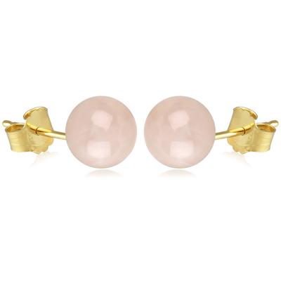 [M6746] - Gold Plated 'Mineralia' Rose Quartz Earrings - 12 Mm