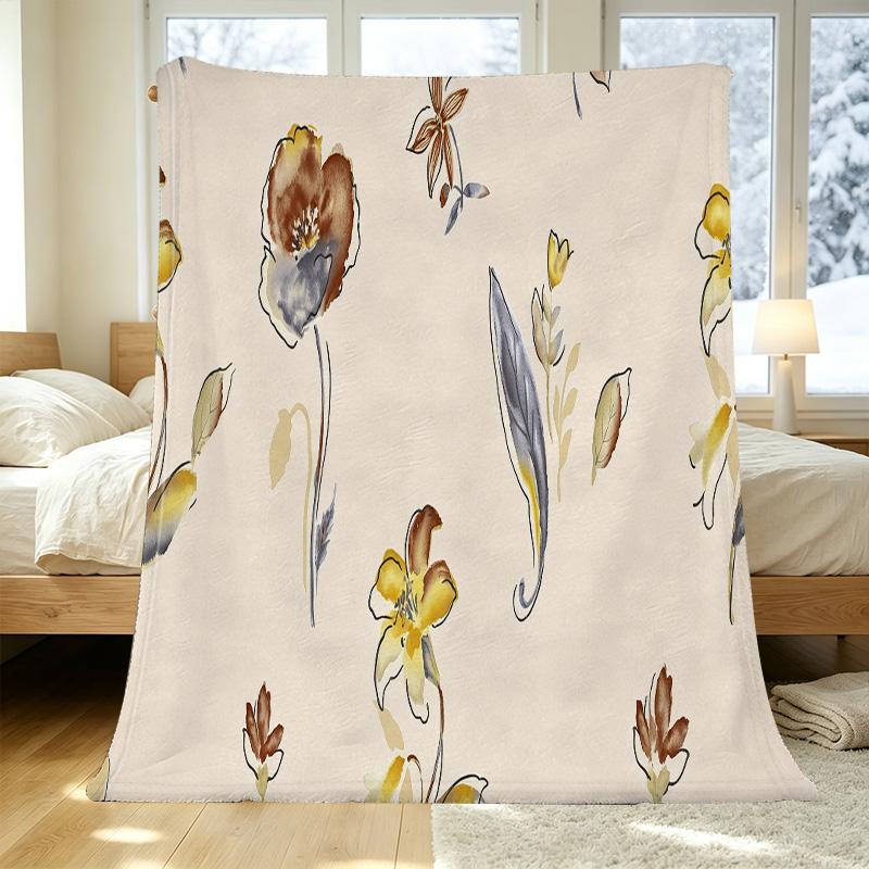 Floral Flannel Blanket - Soft Cozy Warm Breathable Machine Washable Throw for Home Sofa, Office Nap, Halloween & Christmas
