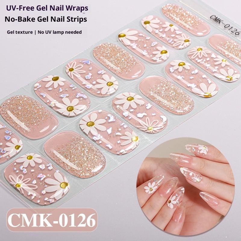 French Gradient Glitter Laser No-bake Gel Nail Stickers UV-Free Gel Nail Stickers