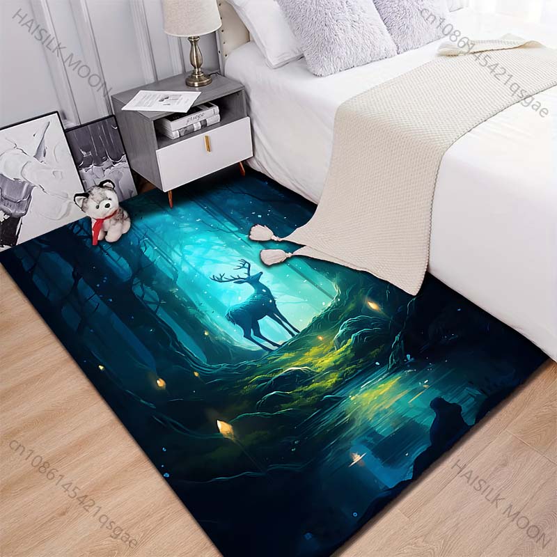 New Product Mysterious Deer In Forest Carpet for Living Room Bedroom Bedside Floor Mat Cloakroom Children Playing Mat Area Rug