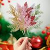 5Pcs Christmas Artificial Pine Leaves Branches Gold Simulated Plants Glitter Garland Xmas Tree Ornament Home New Year Decoration