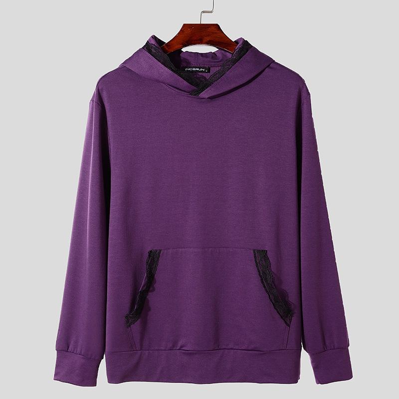

INCERUN Мужские толстовки с капюшоном с длинным рукавом и кружевным подолом, повседневные толстовки с капюшоном S фиолетовый