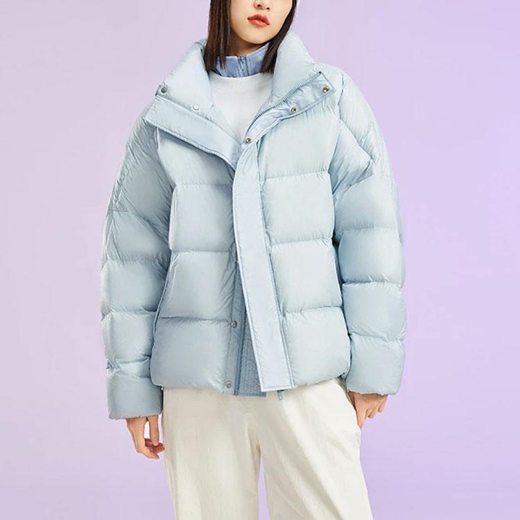 Li Ning Sports Fashion Series Solid Color Warm Stand Collar Short Down Jacket Women Jacket Blue AYMR506-3