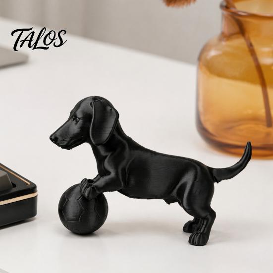 Industrial Style Home Accents Mini Dachshund Football Figurine, Matte Black 3D Printed Statue, Pet Owner Keepsakes Modern Minimalist Ornament