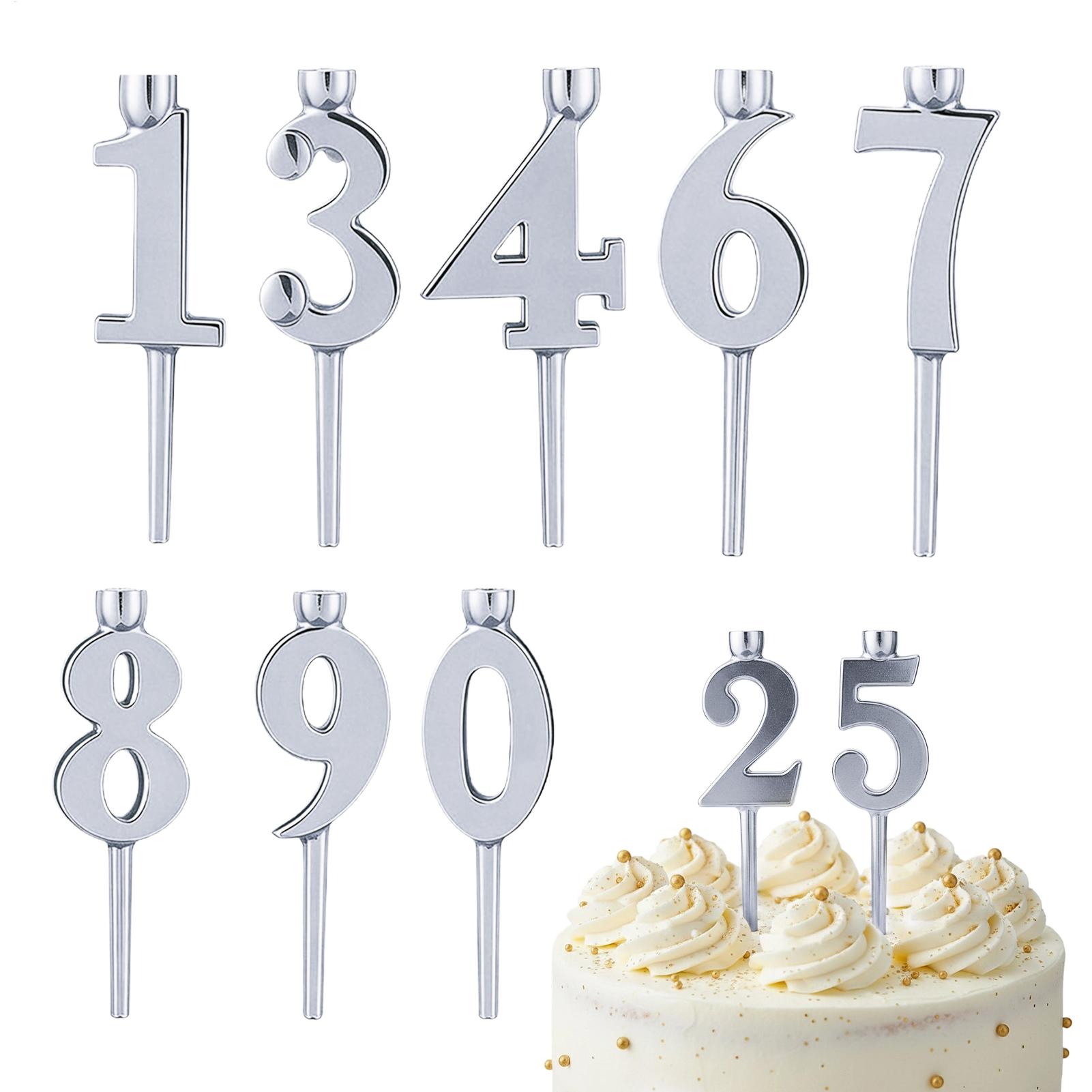 0-9 Number Birthday Candle Holders for Cake 10 Pieces Birthday Party Supplies Digital Cake Candle Holders for Party argento