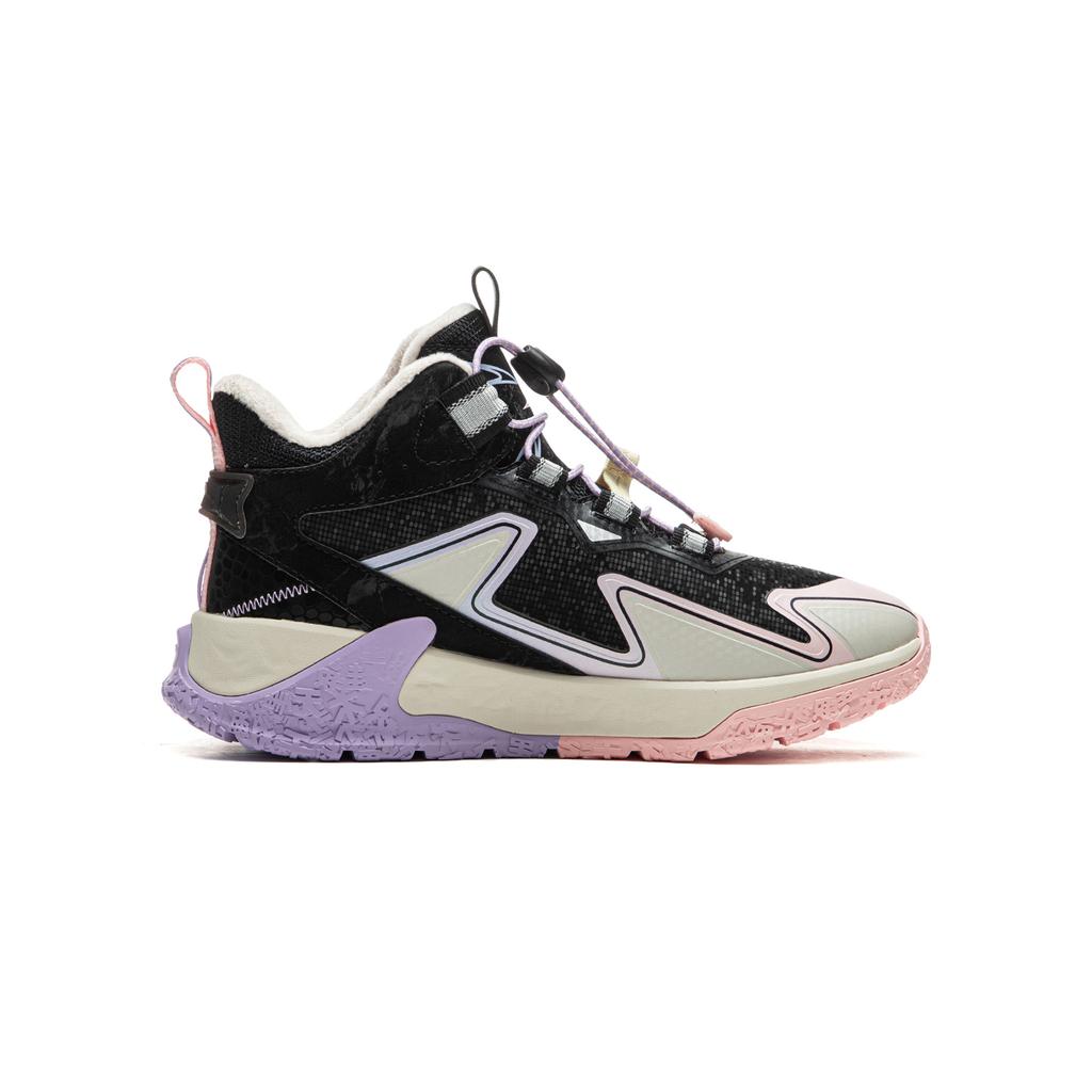 Li Ning Kids Synthetic Leather Comfortable Fleece Non-Slip Shock Absorbing Wear-Resistant Warm Mid-Top Outdoor Shoes Kids Shoes Black YKEU012-22