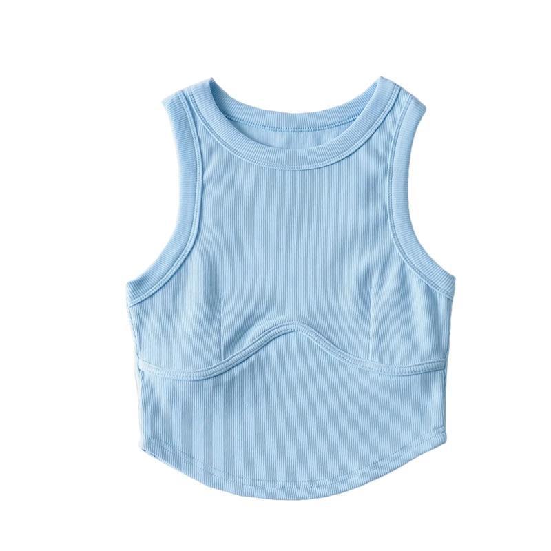 

Женский летний спортивный жилет без рукавов, утягивающий фигуру: Круглый вырез, Облегающий крой, Формирование груди и талии. Medium синий